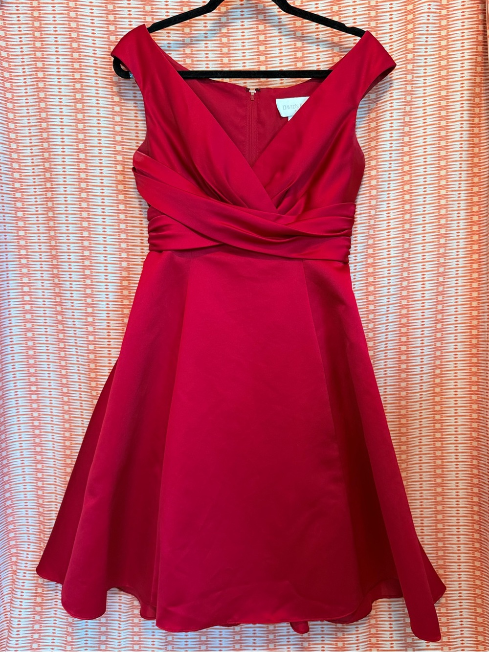 David's Bridal Fuchsia Off-Shoulder Fit & Flare Midi Dress